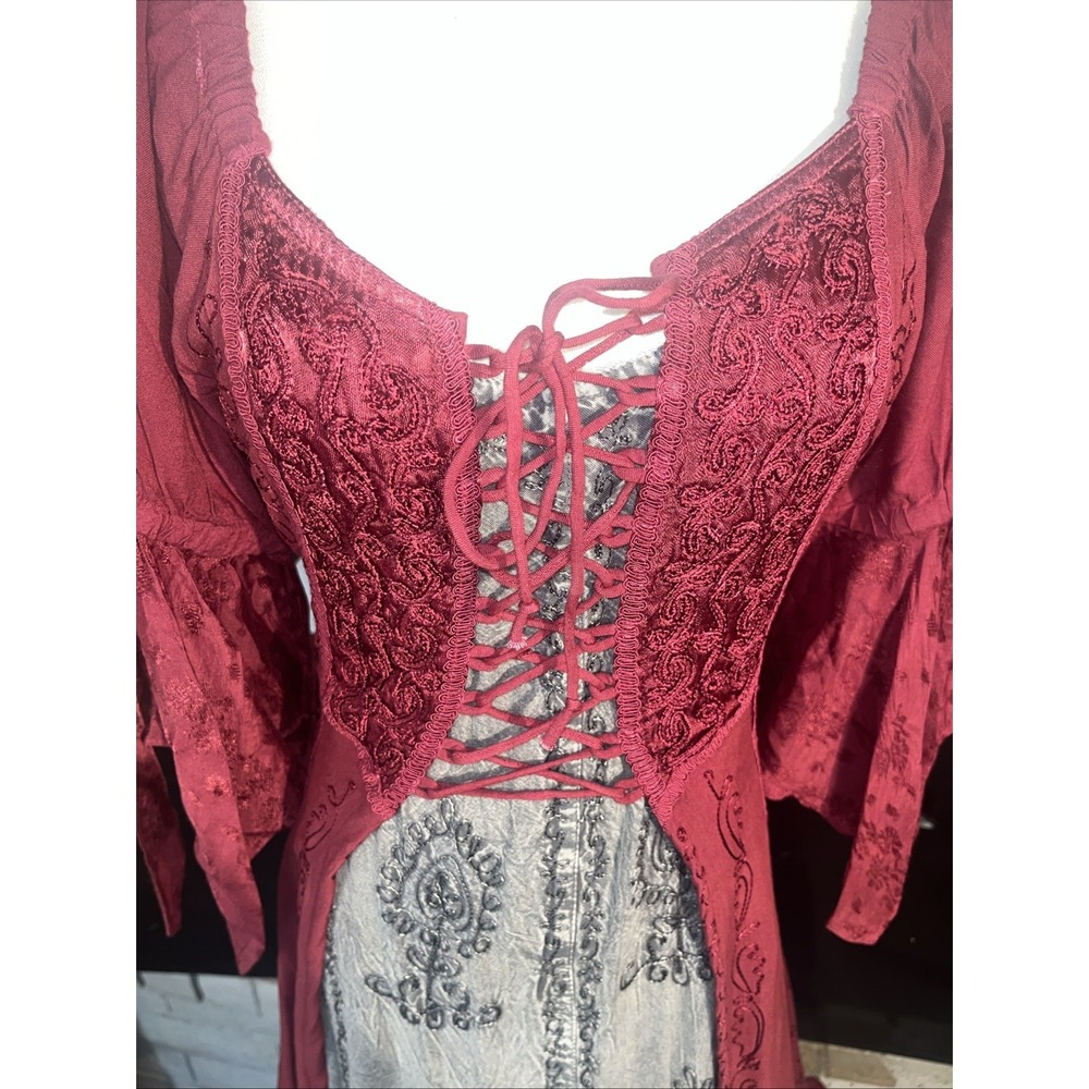 Burgundy Festival Fairy Ren Corset Handmade Jacket Lace up Fairycore Size 1X/2X - Picture 7 of 12
